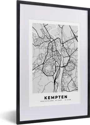 Produktbild von MuchoWow® Gerahmtes Poster Karte - Kempten - Karte - Deutschland 40x60 cm - Poster mit Schwarzem Bilderrahmen Wandposter Rahmen Foto Bilder - Poster in Rahmen