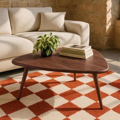 Image de Table basse triangulaire en MDF bois foncé - Oviala Cleone