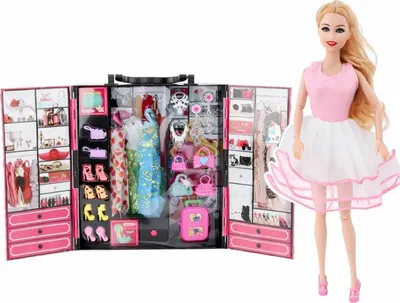 Obrázek produktu pro LEAN Toys 28843 Šatní skříň pro panenky s panenkou a doplňky, růžová