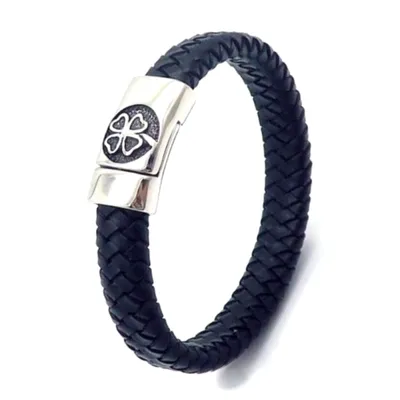 Produktbild von Leder Armband SHAMROCK MAGNET 21 cm / Silber