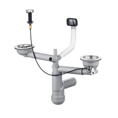 Produktbild von Siphon für Stahlspülbecken, 1.5 und 2-Becken Chrom