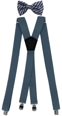 Produktbild von Fabio Farini - 1 Stück Herren Hosenträger Pack 3cm X-Form mit passender Fliege Set Hellblau 3cm Hosenträger - Dunkelblau Hellblau Gestreift Fliege