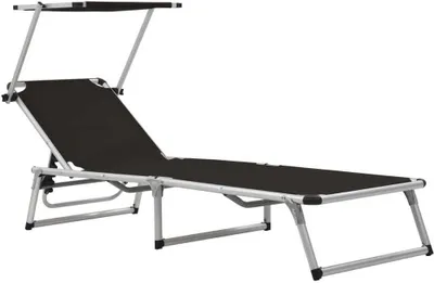 Produktbild von Sonnenliege Klappbar mit Sonnenschutz Alu und Textilene Schwarz