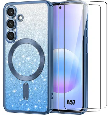 Image de Coque + 2 Verres Trempés pour Samsung Galaxy A57 5G, Anti-Rayures avec Cercle Magnétique - Bleu