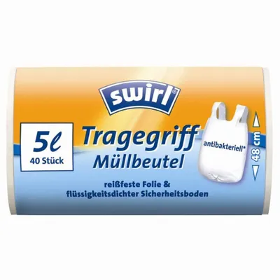 Produktbild von swirl Mülleimerbeutel mit Tragegriff transparent 5 Liter antibakteriell 40 Beutel