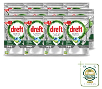 Produktbild von 12 x Dreft Platinum All-in-One Spülmaschinentabs Original - 879 g - Vorratspackung - 12 Stücke