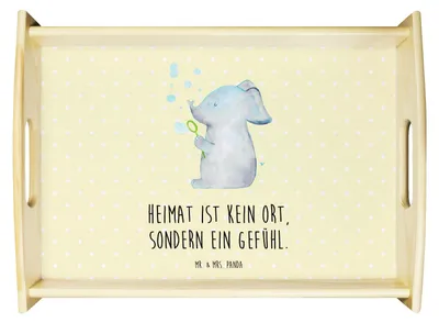 Produktbild von Mr. & Mrs. Panda tablett für bett Elefant Seifenblasen - Gelb Pastell - Geschenk, Deko, Sofa, Liebesspruch, Heimat, Elefanten, sofatablett, Holztablett, holz, Liebe