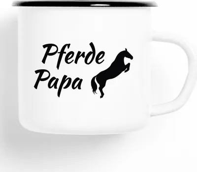 Produktbild von Huuraa Emaille Tasse Pferdepapa Geschenk Kaffeebecher Vintage 300ml Pferdepapa Präsent