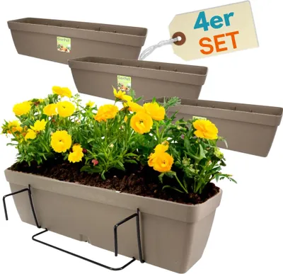Produktbild von 4er Set Blumenkasten Balkongeländer Balkon Blumenkasten Balkonkasten mit Halterung Balkonkasten Geländerkästen Balkonkasten mit Wasserspeicher 50 cm
