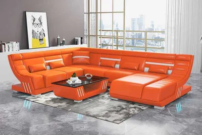 Produktbild von Design Sofas Wohnlandschaft Sofa U Form Ecksofa Orange Couchen Möbel