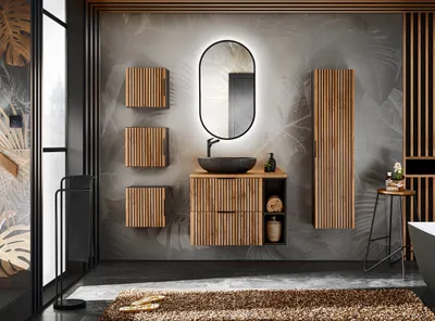 Produktbild von MONTIERT Design Badmöbel Set XILO 80 cm mit Waschbecken schwarz LED Soft-Close komplettes Badmöbel Set