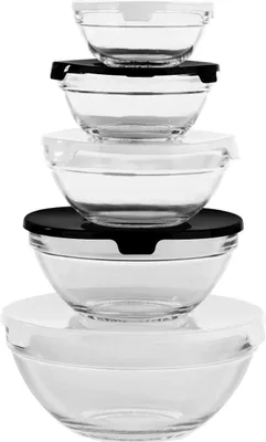 Produktbild von GOURMETmaxx Glasschüssel 5er Set mit Deckel Salatschüssel Servieren Zubereiten Desserts Glasbehälter Frischhalten Lebensmittel Spülmaschinengeeignet