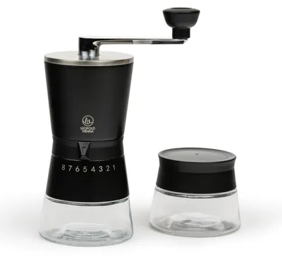 Manuelle Kaffeemühle mit Aufbewahrungsglas, schwarz, 8 Mahlgrade