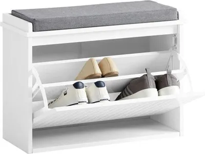 Produktbild von Sitzbank mit Kissen - Schuhbank mit Tisch - Mehrzweck - MDF - Weiß - 62x46x26 cm