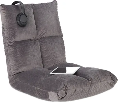 Produktbild von Relaxdays Bodenstuhl, Rückenlehne, verstellbar, Bodenkissen, 6 Positionen, Bodensitz, gepolstert, HBT: 58x50x55 cm, grau