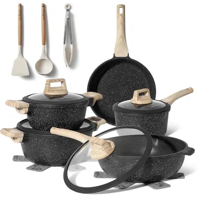 Produktbild von Topfset 14-teilig mit Granit-Antihaftbeschichtung für Induktion, Schwarz