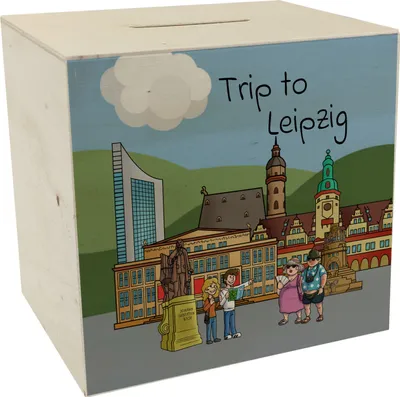 Produktbild von Sehenswürdigkeiten von Leipzig - Trip to Leipzig - Spardose aus Holz