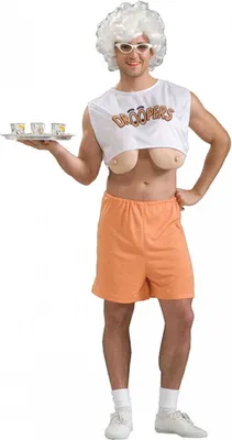 Produktbild von y Hupen Helga Servicegirl Kellnerin mit Hänge-Titten Kostüm für Herren