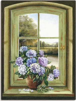 Produktbild von ARTland Leinwandbild Hortensien am Fenster Größe: 45x60 cm