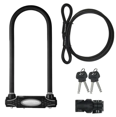 Produktbild von MASTER LOCK Bügelschloss mit Schlaufenkabel [Schlüsselschloss] [mit Halterung] [es Fahrrad Schloss - Secure-Gold-Zertifikat] [XL] 8285EURDPRO - Ideal für Fahrräder