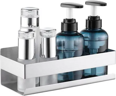 Productafbeelding van Ibenzoa® Doucheplank van roestvrij staal SUS304, 230x100x79 mm – groot plank met reling, verborgen schroeven, draagvermogen tot 5 kg, geschikt voor badkamer en keuken
