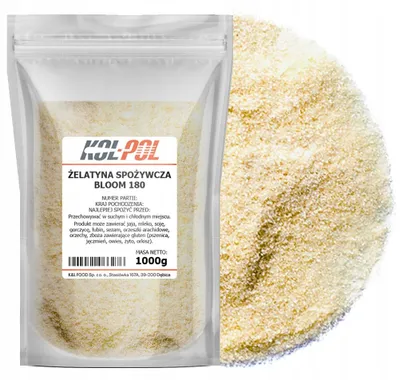 Zdjęcie produktu dla ŻELATYNA SPOŻYWCZA 180 BLOOM 1kg Naturalna mocna wysoka jakość Kol-Pol