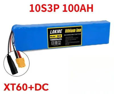 Obrázek produktu pro Lithium-iontová baterie 36 V, 100 Ah – bateriový modul 18650 10S3P – výkon 1000 W – s BMS – pro elektrické koloběžky/elektrokola – konektor XT60 DC