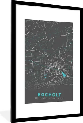 Produktbild von MuchoWow® Gerahmtes Poster Stadtplan - Bocholt - Deutschland - Karte 60x90 cm - Poster mit Schwarzem Bilderrahmen Wandposter Rahmen Foto Bilder - Dekoration - Wandposter Wohnzimmer - Hochwertig