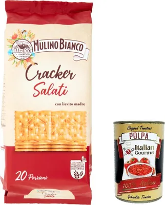 Produktbild von 12x Mulino Bianco Barilla Crackers Cracker salati Salzgebäck gesalzen 500g, herzhafter Snack kekse aus Italien + Italian Gourmet polpa 400g