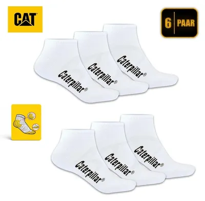 Produktbild von 6 Paar CAT CATERPILLAR SNEAKERS Sneaker Socken in Weiß & Größe 39-42 dünne kurze Strümpfe gekämmte atmungsaktive Baumwolle Arbeitssneaker Füßlinge