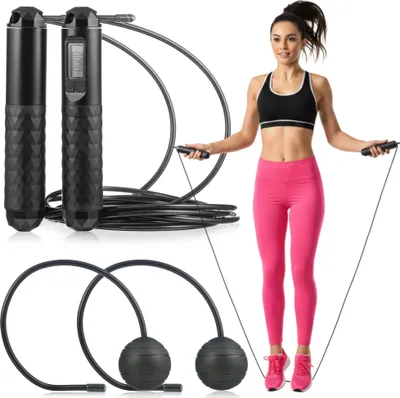 Obrázok produktu pre Gymtek švihadlo s LCD počítadlom - 300 cm nastaviteľná šnúra - švihadlo, rýchlostné švihadlo, švihadlo s počítadlom kalórií - fitness, tréning, crossfit