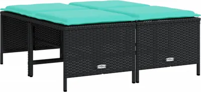 Image de vidaXL Tabouret de jardin avec coussins 4 pcs. noir Poly rotin