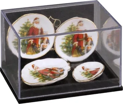 Produktbild von 2 Speisegedeck Weihnachtsmann Miniatur-Porzellan, 24K Goldrand