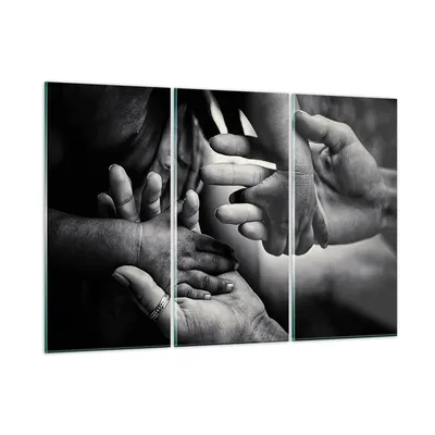 Produktbild von Bilder auf glas - 3 Teile - Hände Toleranz Gemeinschaft - 105x70cm - Glasbilder - Wandbilder - Bilder - Wanddekoration aus Glas - Glas Bilder - Wandbild auf Glas - GCE105x70-4990
