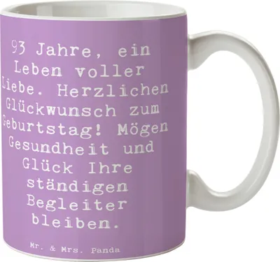 Produktbild von Mr. & Mrs. Panda Kaffeetasse Spruch 93. Geburtstag - Lavendeltraum - Geschenk, Gesundheit und Glück, Becher, Kaffeepott, Happy Birthday, Jubiläum, Tasse, Familie, haferl