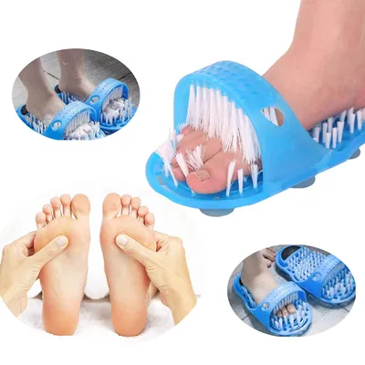 Produktbild von Fußbürste 2 Stück, Fußwaschpantoffeln mit Saugnapf, Massage und Reinigung, Bad Duschhilfe für abgestorbene Haut, Blau Fußpflege Pad