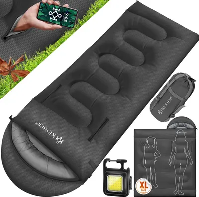 Produktbild von KESSER® Schlafsack Outdoor | Deckenschlafsack 3-4 Jahreszeiten | Camping-Sleeping-Bag für Erwachsene & Kinder | Leicht Tragbar Warm & Wasserabweisend inkl. Campinglampe & Seitentasche