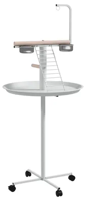 Produktbild von Anflugstange Freisitz für Papageien Sitzstange, 1 Leiter, 1 Schaukel, Futternäpfe, 60 x 60 x 138 cm, Weiß + Natur