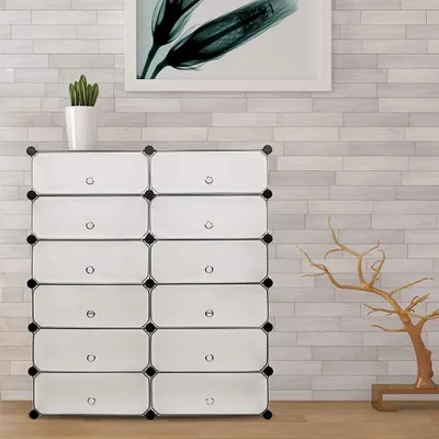 Produktbild von Schuhschrank Schuhregale Schuhständer 12 Fächer Regalsystem Schuhablage Kunststoff 91x36x105cm