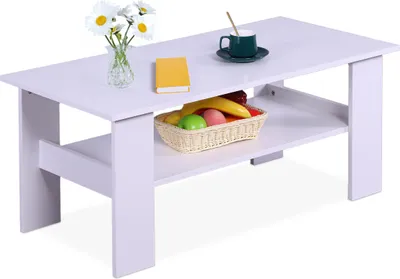 Zdjęcie produktu dla Stolik kawowy Relaxdays, wymiary: 43,5 x 100 x 50 cm, stolik do salonu z dolną półką, stolik kawowy, nowoczesny stolik pod sofę, biały