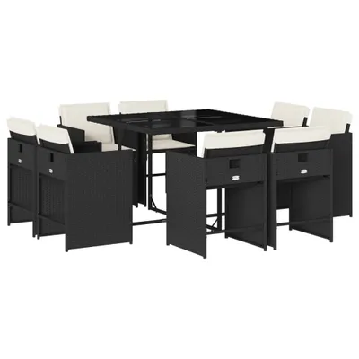 Produktbild von vidaXL 9-tlg. Garten-Essgruppe mit Kissen Schwarz Poly Rattan