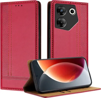 Produktbild von Handyhülle für Tecno Camon 20 Pro 5G Leder Flip Klappbare Schutzhülle mit Standfunktion Rot
