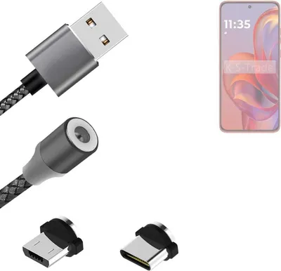 Produktbild von K-S-Trade Hochwertiges Magnet-Lade-kabel Sync-Kabel Daten-Kabel kompatibel mit Motorola Moto S50 mit USB-Typ-C-Anschluss und Micro-USB-Anschluss 2A