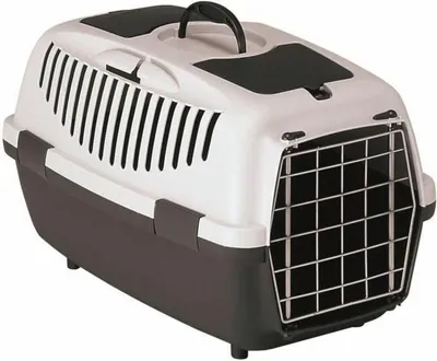 A pet carrier is shown against a white background.
