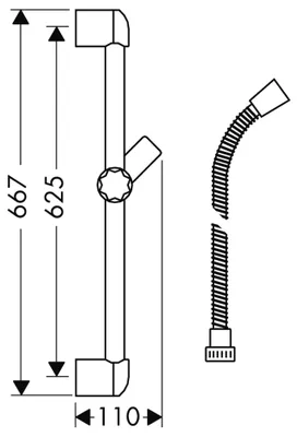Duschstange 0,65 m mit Duschschlauch 1,60 m, Chrom