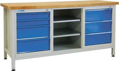 Produktbild von ADB Werkbank lichtgrau, RAL 5012 7 Schubladen 170,0 x 60,0 x 84,0 cm