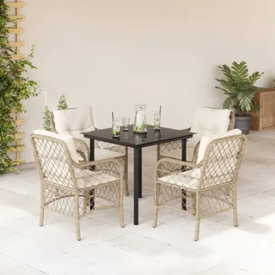 Productafbeelding van 5-delige tuinset met kussens, beige, van polyrotan