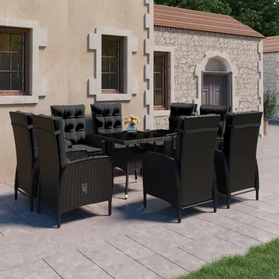 Produktbild von Maison Exclusive - 9-tlg. Garten-Essgruppe Poly Rattan und Glas Schwarz