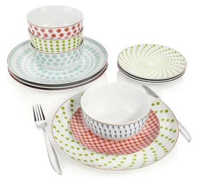 Produktbild von Bluespoon Tafelservice Vintage Porzellan 12 teilig, Kombiservice für 6 Personen, verschiedene Muster