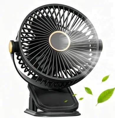 Produktbild von Mini Ventilator mit Clip, 360° Grad Drehung Kleiner USB Ventilator mit LED, 5 Geschwindigkeitsstufen, Ideal als Leise Tischventilator Schwarz